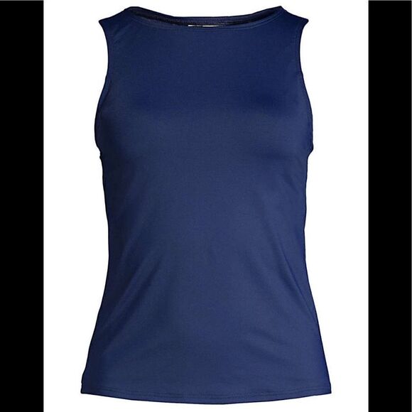 Land’s End Plus size high neck soft cup shelf bra tankini top navy Various - Picture 1 of 4